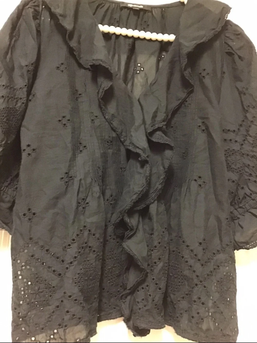 Madewell The Blaire Black Ruffled Eyelet Blouse